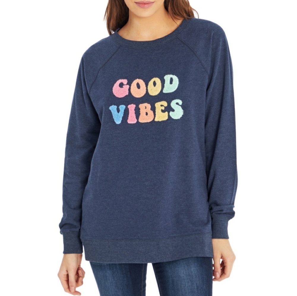 WILDFOX rainbow good vibes crew neck sweater